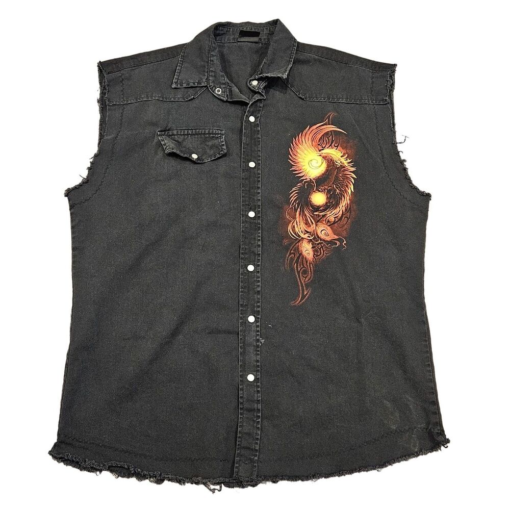 Spiral Men's Sleeveless Black Pearl Snap Button Down Shirt Flamin Eagle Size XXL - Picture 4 of 11